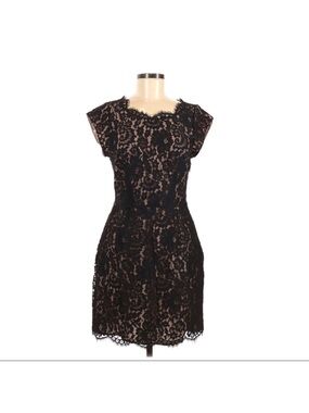 Joie floral lace black nude scalloped sheath dress
